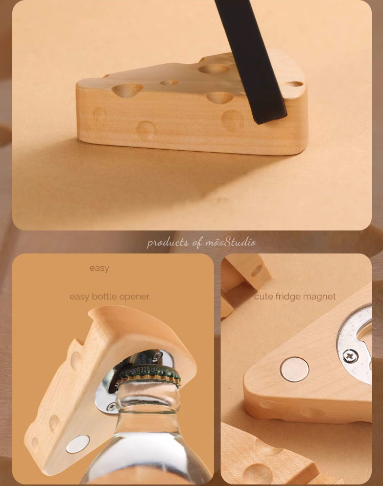 Whimsical Wooden Cheese Phone Stand,Bottle Opener,Kitchen Fridge Magnet