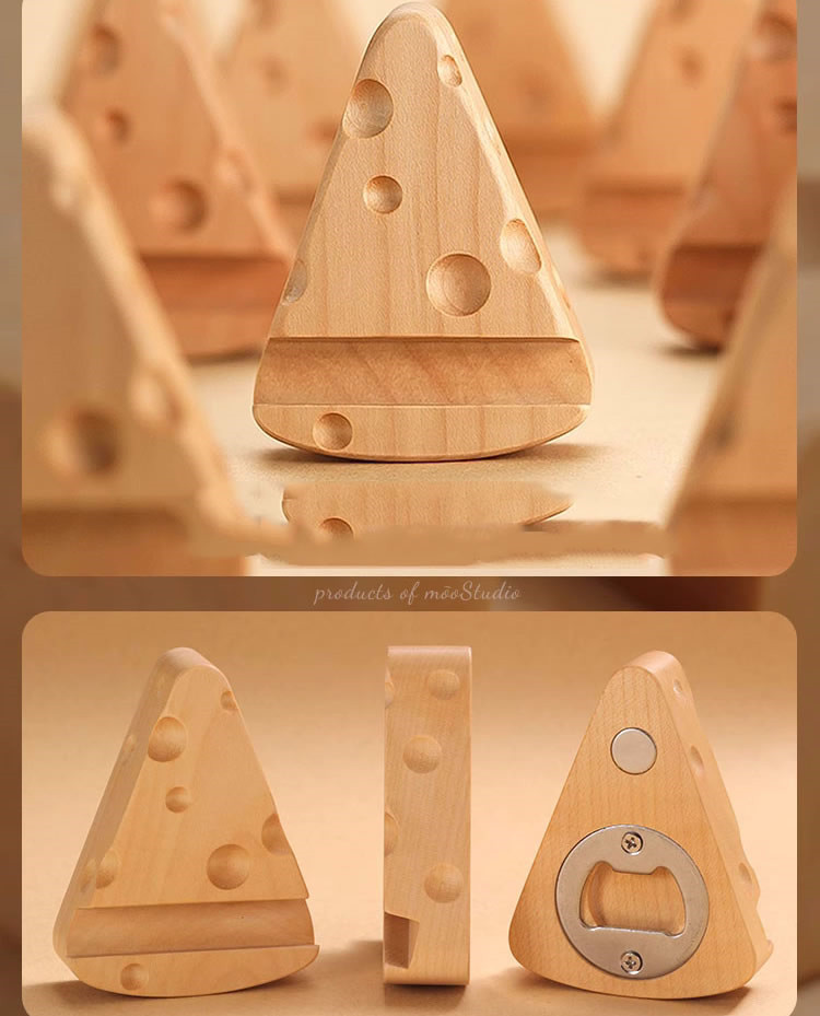 Whimsical Wooden Cheese Phone Stand,Bottle Opener,Kitchen Fridge Magnet