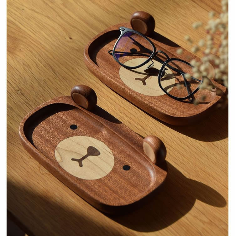 Wood Bear Storage Tray - Organize Glasses, Keys