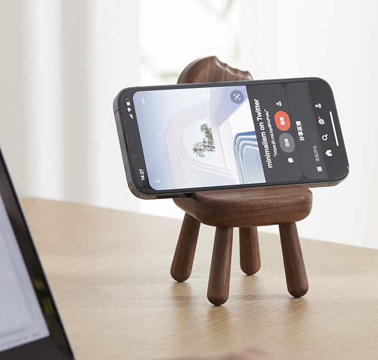 Wood Chair Phone Stand - Creative Black Walnut Wood Design
