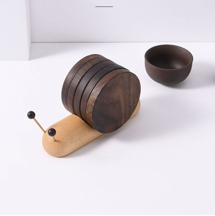 Wood Snail Coaster - Creative Black Walnut Design
