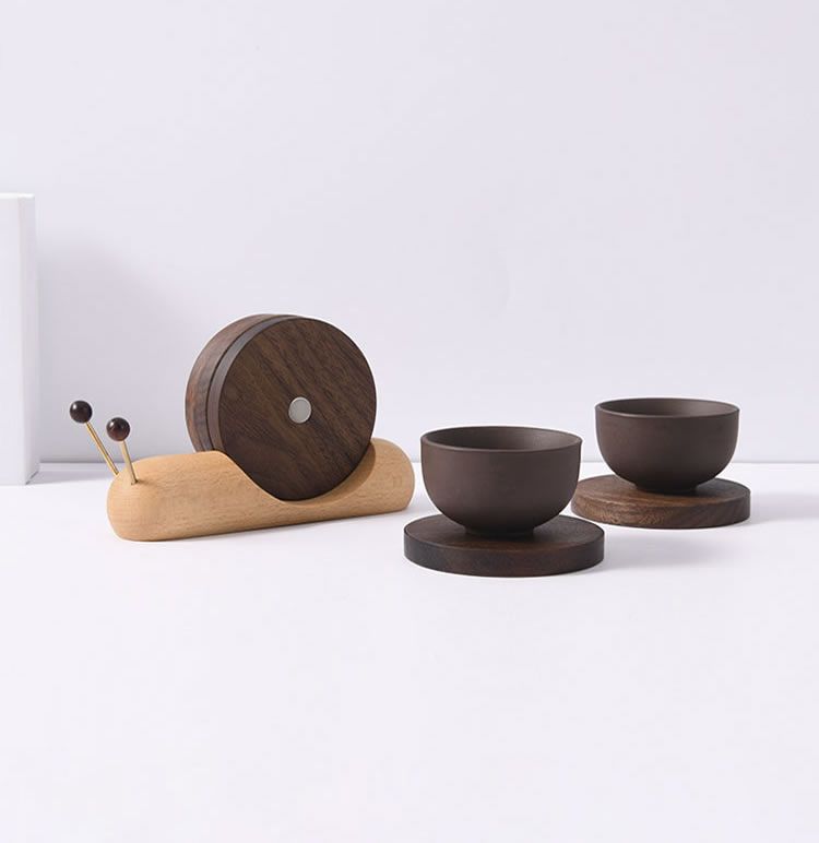 Wood Snail Coaster - Creative Black Walnut Design