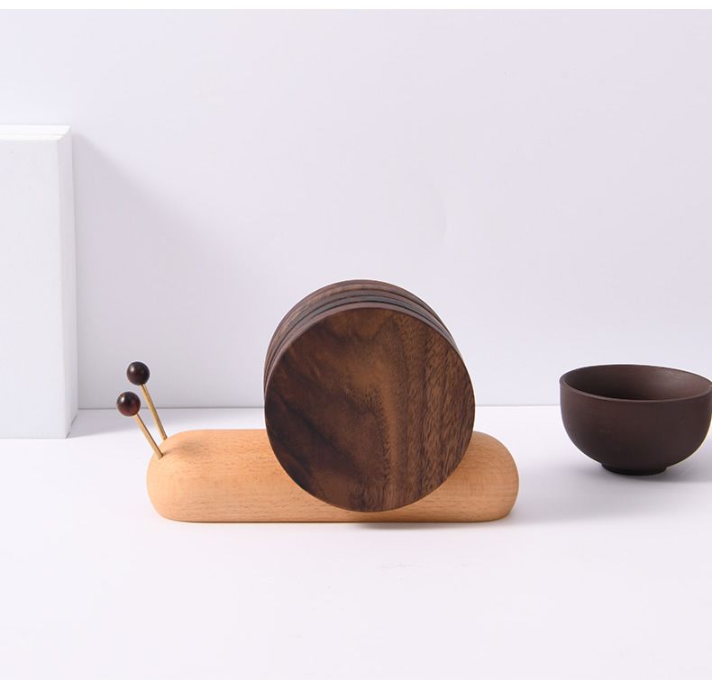 Wood Snail Coaster - Creative Black Walnut Design
