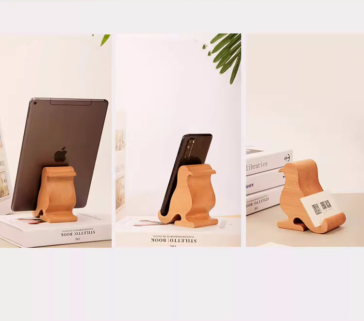 Wooden Bird Phone Stand - Office Business Card Holder