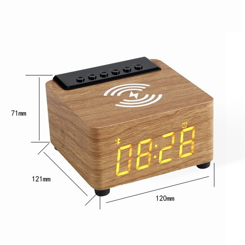 Wooden Bluetooth Speaker, Large Digital Clock, Wireless Charging For Phones