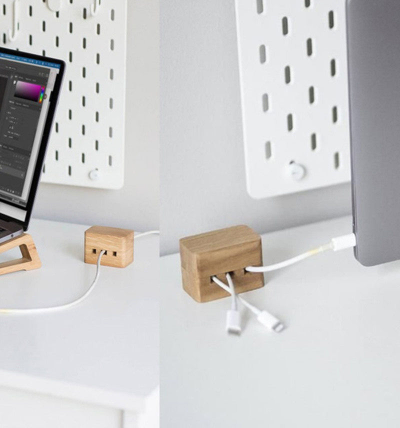 Wooden Data Cable Holder - Keep Your Desk Tidy