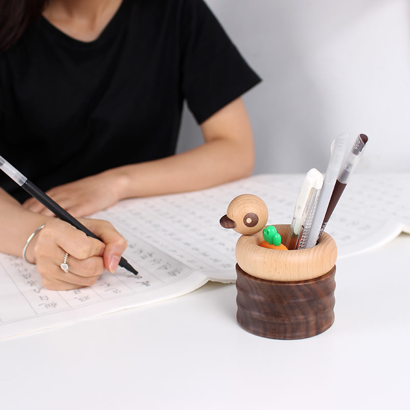 Wooden Duck Pen Holder,Cute Desktop Decoration