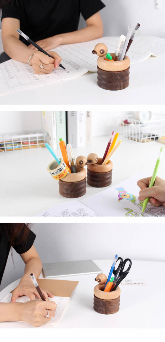 Wooden Duck Pen Holder,Cute Desktop Decoration
