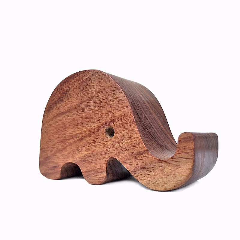 Wooden Elephant Phone Stand - Creative Solid Wood Design