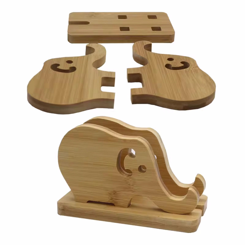 Wooden Elephant Stitching Phone Stand - Portable And Convenient