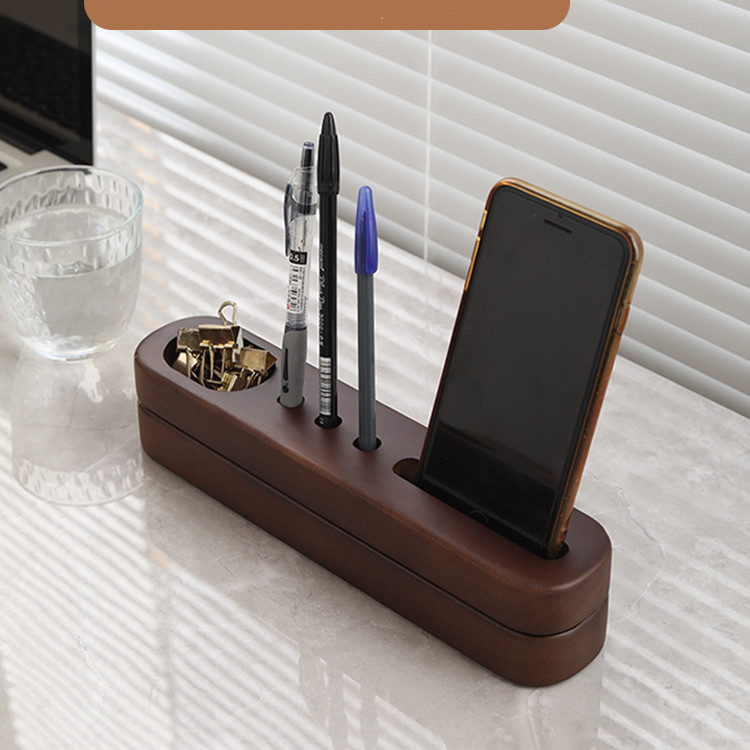 Wooden Multifunctional Pen Holder, Phone Holder, Office Stationery Storage