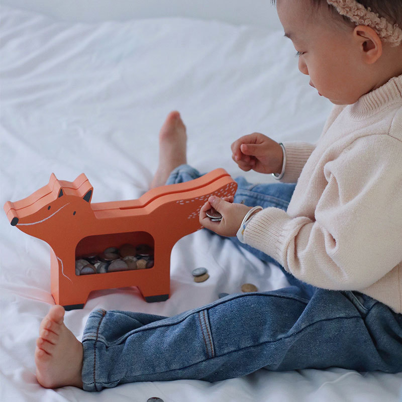 Wooden Orange Little Fox Piggy Bank, Good Idea For Children Holiday Gift