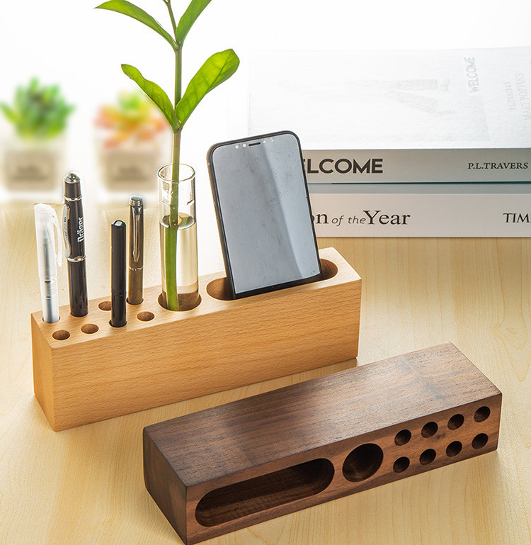 Wooden Pen Holder And Business Card Box - Creative Desktop Organizer