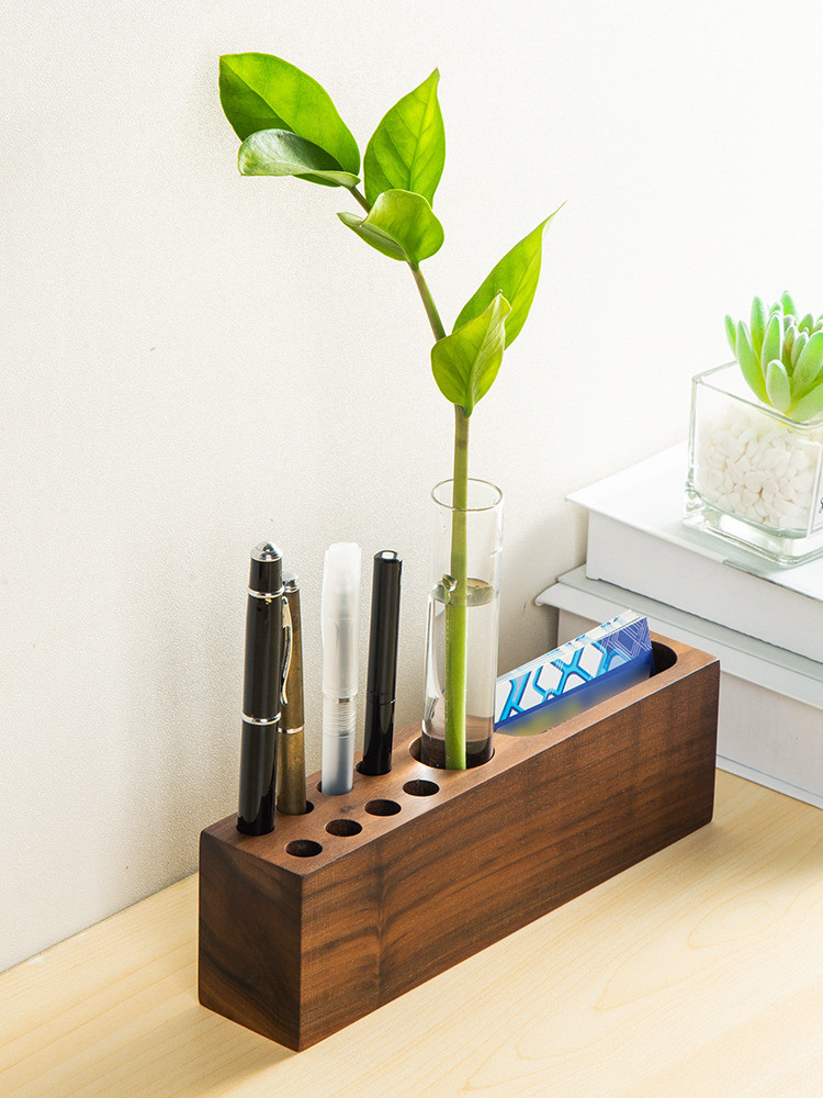 Wooden Pen Holder And Business Card Box - Creative Desktop Organizer