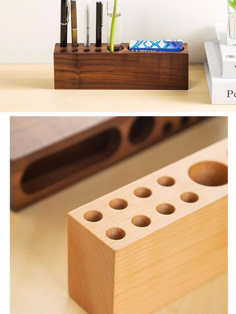 Wooden Pen Holder And Business Card Box - Creative Desktop Organizer