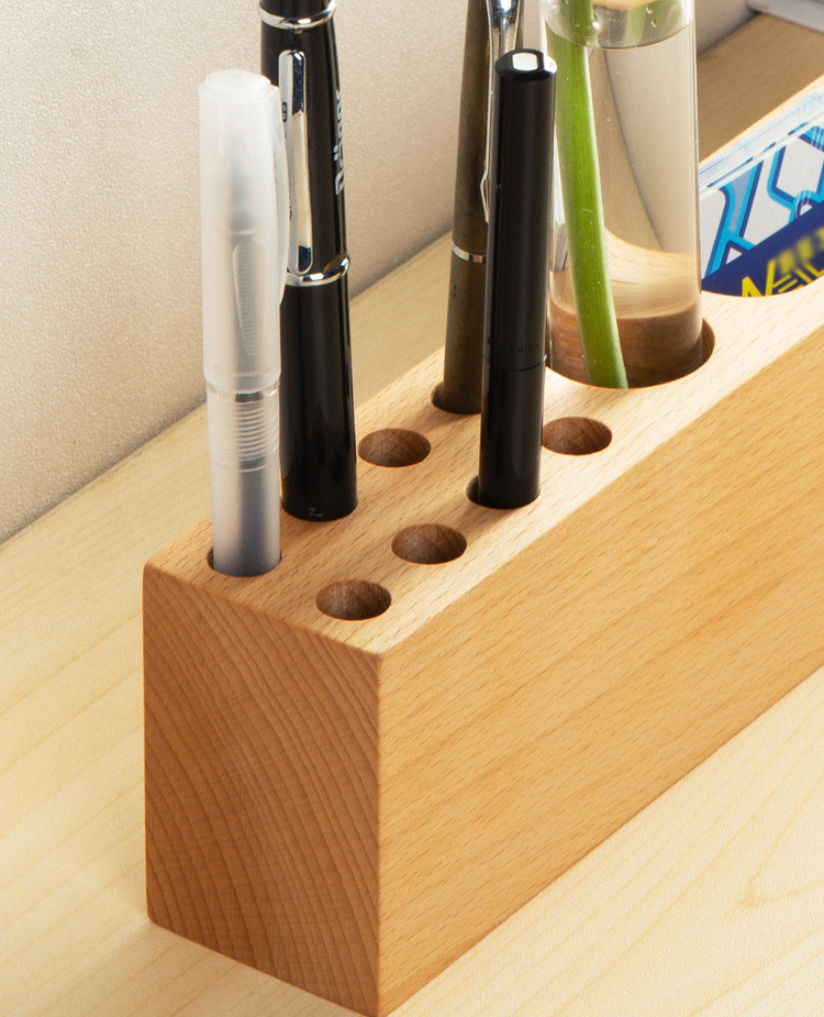 Wooden Pen Holder And Business Card Box - Creative Desktop Organizer