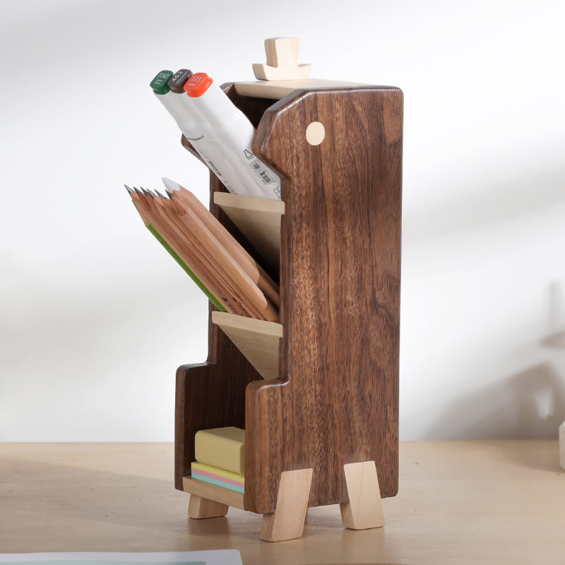 Wooden Pen Holder, Creative Desk Multi-Grid Organize Storage