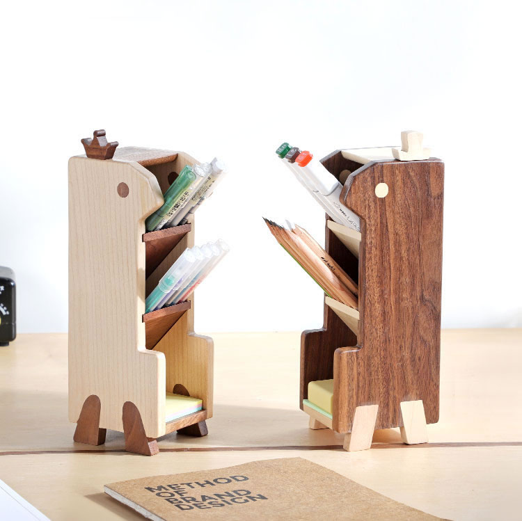 Wooden Pen Holder, Creative Desk Multi-Grid Organize Storage