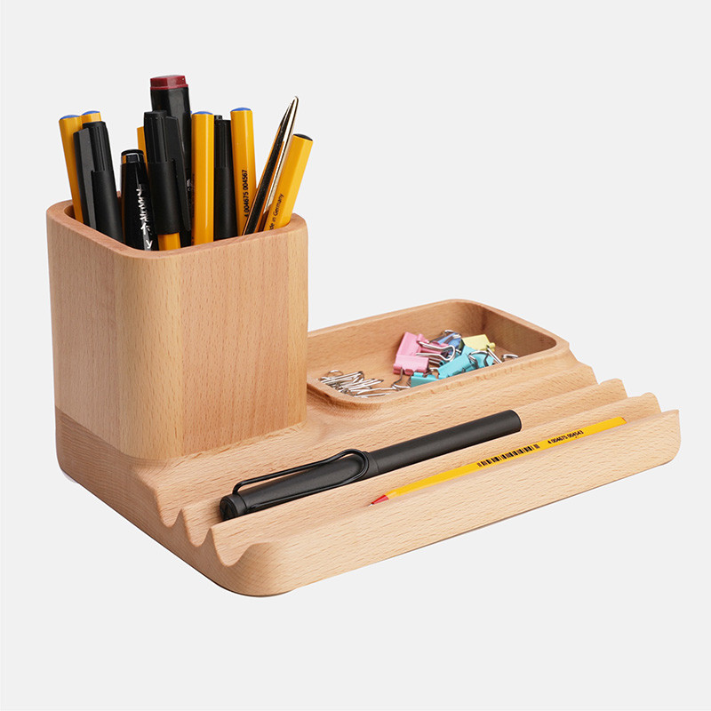 Wooden Pen Holder - Office Desk Organizing Storage Tray