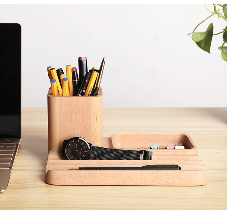 Wooden Pen Holder - Office Desk Organizing Storage Tray