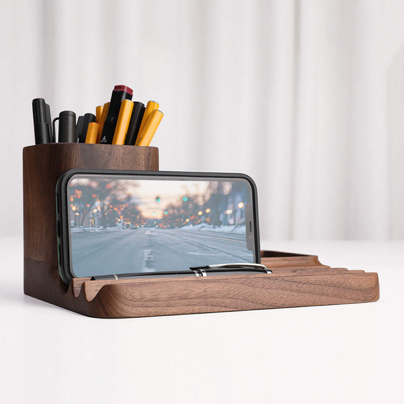 Wooden Pen Holder - Office Desk Organizing Storage Tray