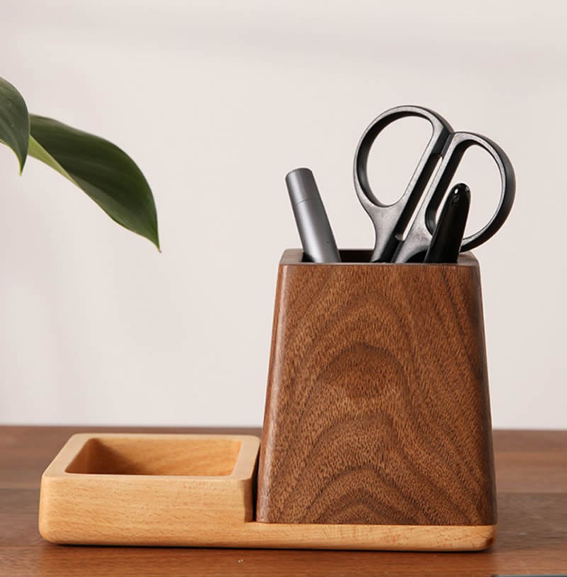 Wooden Pen Holder, Office Study Stationery Storage