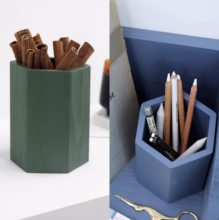 Wooden Polygon Pen Holder And Storage Box