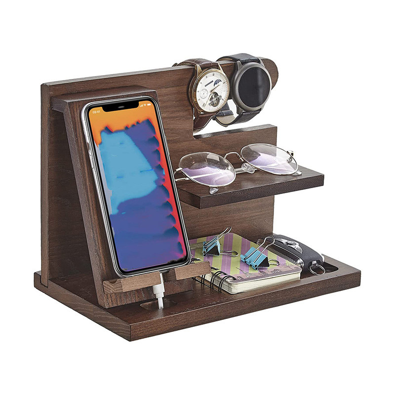 Wooden Storage Holder Phone Watch Glasses Organized