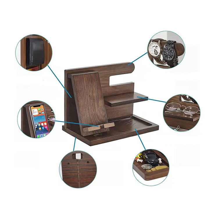 Wooden Storage Holder Phone Watch Glasses Organized