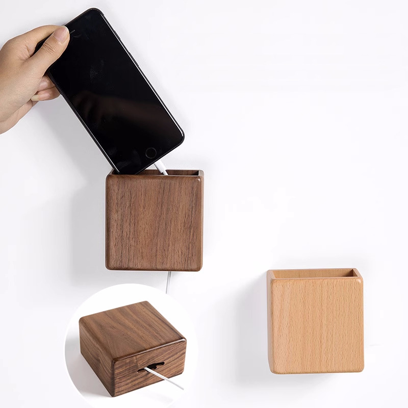 Wooden Wall-Mounted Storage Box - Remote Control And Phone Organizer