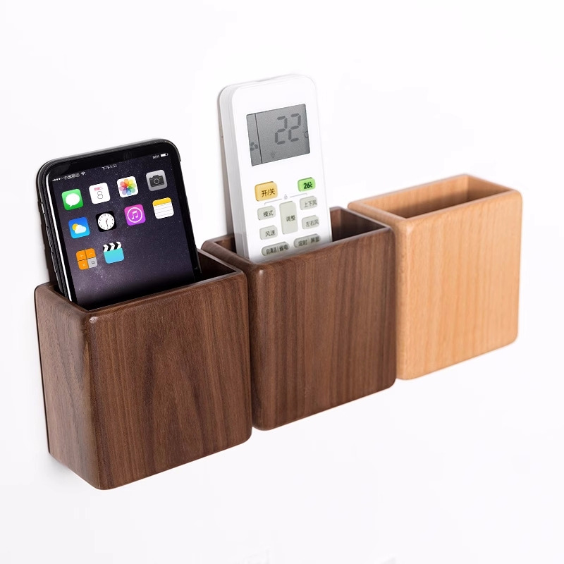 Wooden Wall-Mounted Storage Box - Remote Control And Phone Organizer