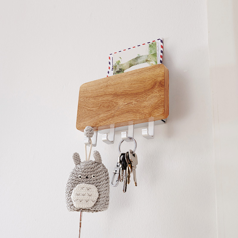 Wooden Wall-Mounted Storage Box With Hook